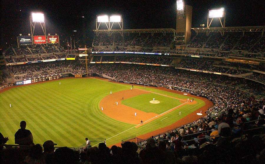 Baseball diamond under stadium lights